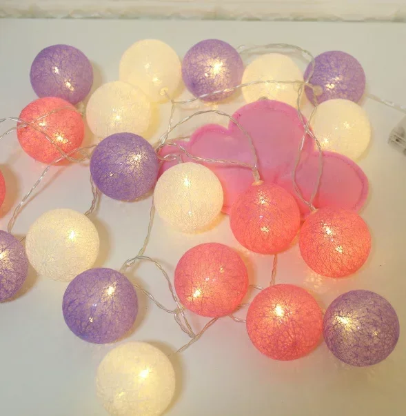 Cotton Ball String Fairy Night Lights LED Bulb Bedroom Christmas Halloween Outdoor Holiday Party Baby Bed Lights Decoration