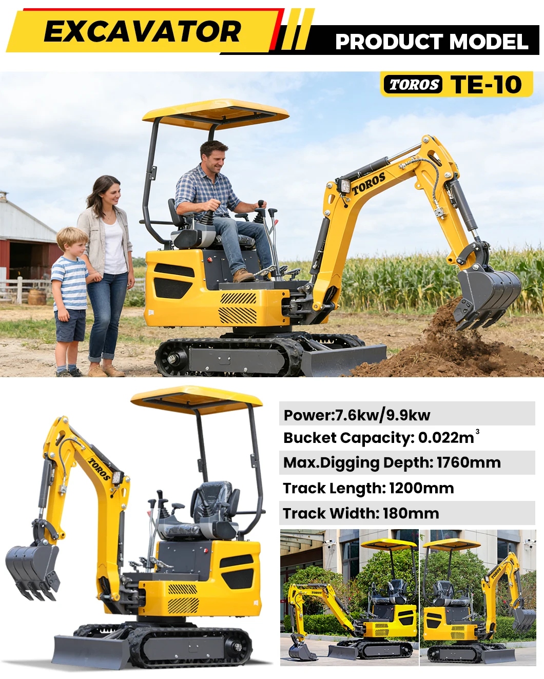 Anpassung Neuer Bagger mit langem Arm, 1200 kg Raupen-Mikrobagger, 1,2 Tonnen Minibagger im Angebot – Detail 4