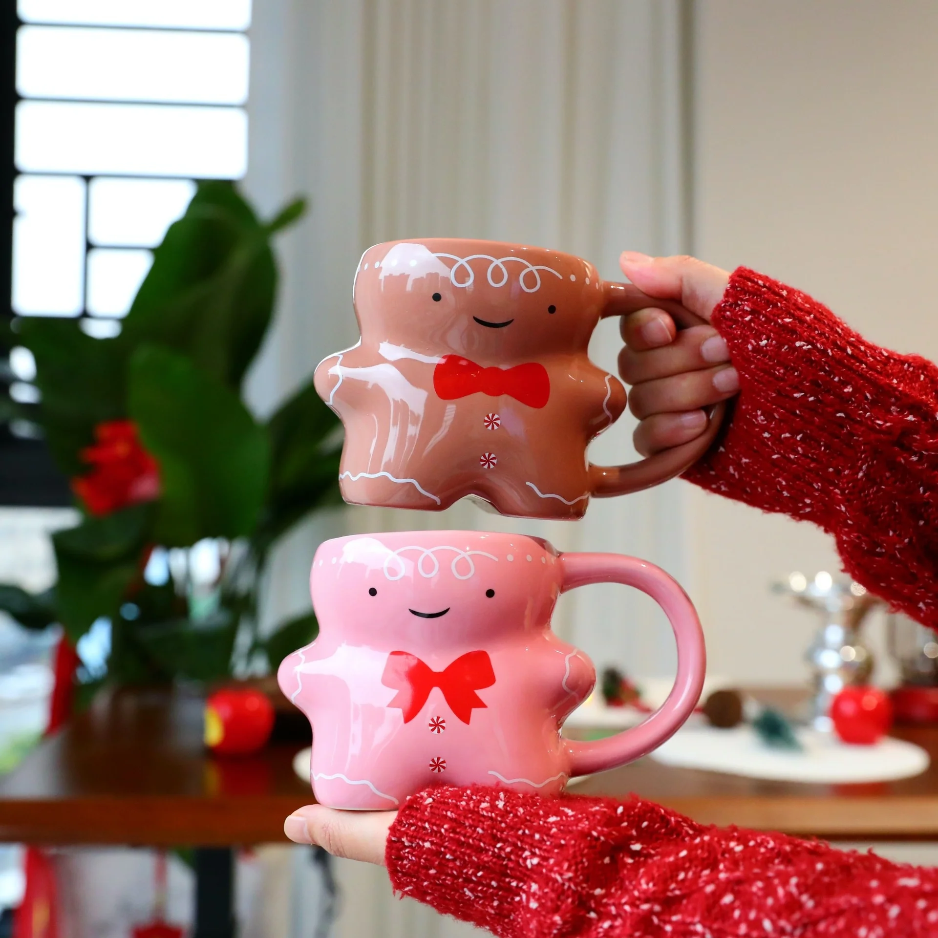 

Кружка с пряничным человечком, рождественская керамическая кружка, мультяшная милая чашка с молоком, кофе, водой, рождественский подарок, стаканы для питья Санта-Клауса, посуда для напитков