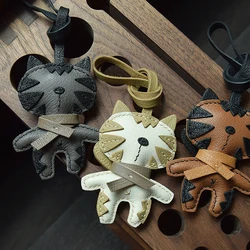 Handmade Leather Rogdoll Cat Keychain Bag Charm Cute Kitten KeyRing with Gift Box