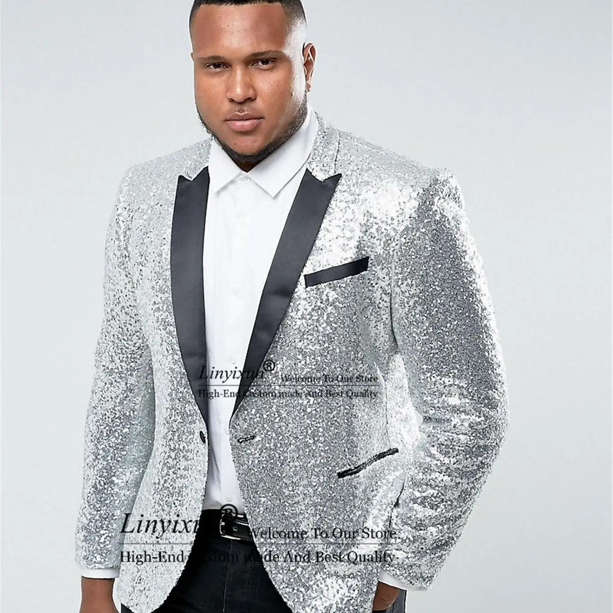 

Shiny Sequin Wedding Suits For Men 2 Pieces Sets Groom Tuxedos Groomsmen Prom Blazers Slim Fit Trajes Elegante Para Hombres