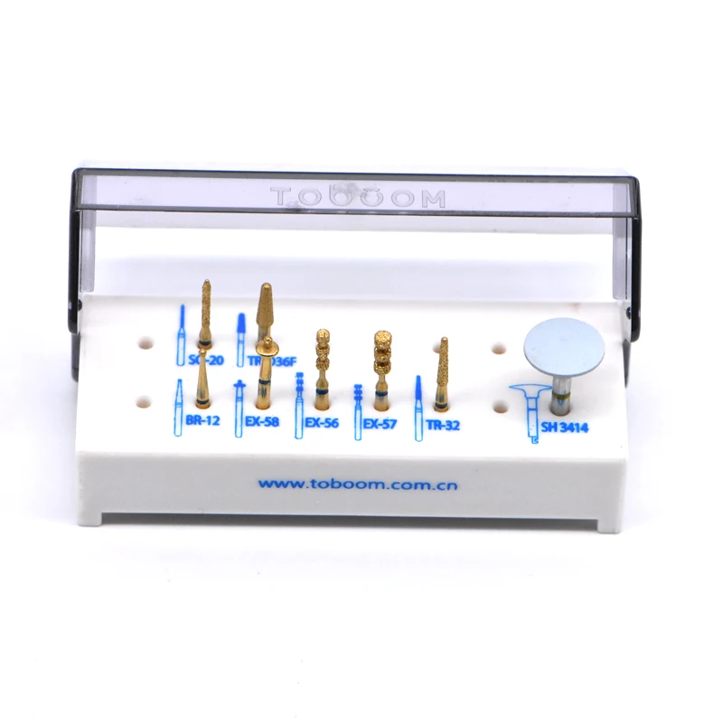 7pcs+1 White Block Natural Corundum Three Layer Plating Dental Diamond High Speed FG Bur Drill For Porcelain Laminate Veneers