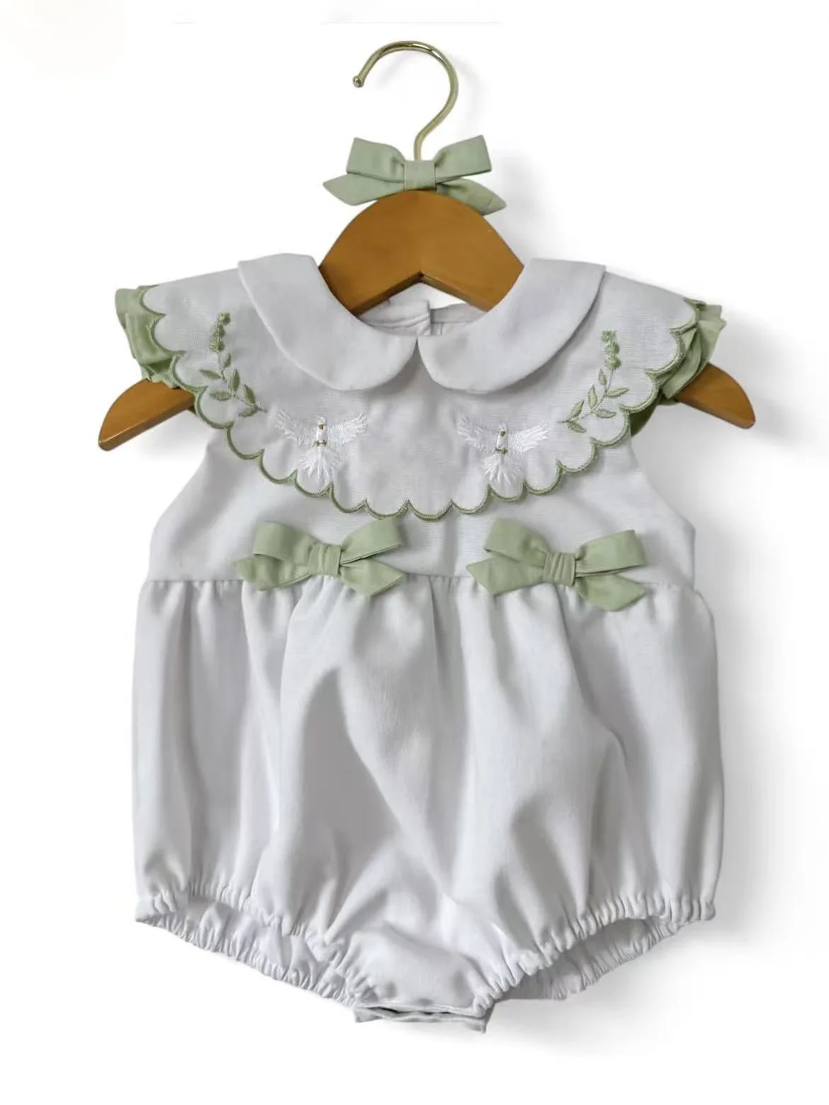 

Летние комбинезоны для девочек 0-6 лет с вышивкой птиц, белые с зеленым, для фотосессий на день рождения B560