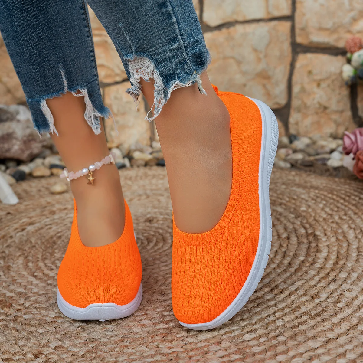 Hohlstrick-Slip-On-Keilsneaker für Damen, atmungsaktiv, rutschfest, weiche Kissensohle, für den täglichen Gebrauch, lässige Mutter-Schuhe – Detail 17