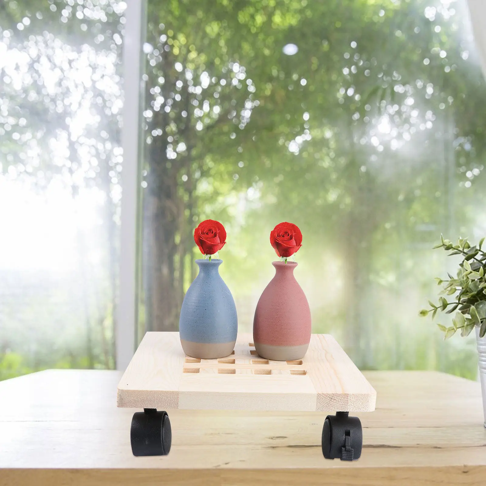 1Pcs Wooden Flower Pot Moving Tray Reinforced Stable Plant Stand Large Capacity Floor Protector Plant Roller Base with Drain