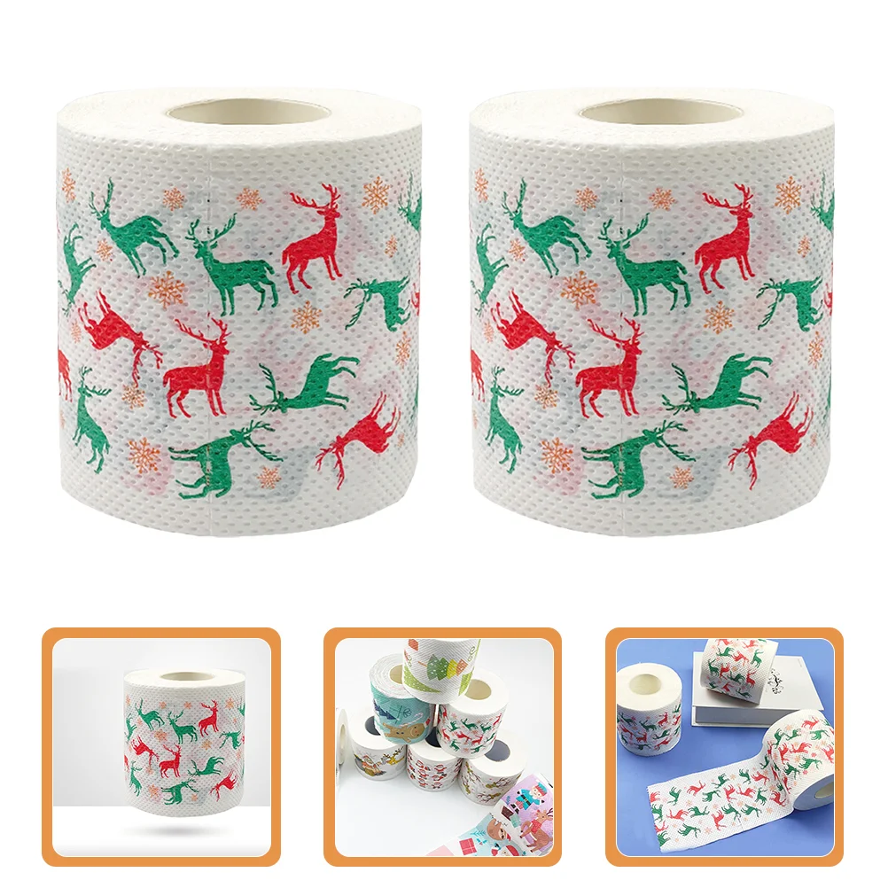 

2 Rolls Paper Napkin Printed Bulk Toilet Tissue Merry Christmas Toliet Papers Dinner Virgin Wood Pulp