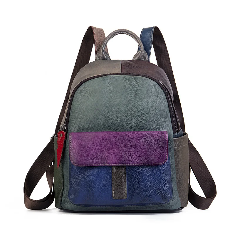 

Soft Daily Genuine Leater Backpack Women Spacious Multi Pockets Fashion Patchwork Cow Leather Knapsack For Travel College