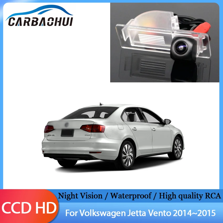 Cámara de marcha atrás CCD para coche, visión nocturna, cámara de aparcamiento de visión trasera de marcha atrás para vehículo, para Volkswagen Jetta Vento 2014 ~ 2015