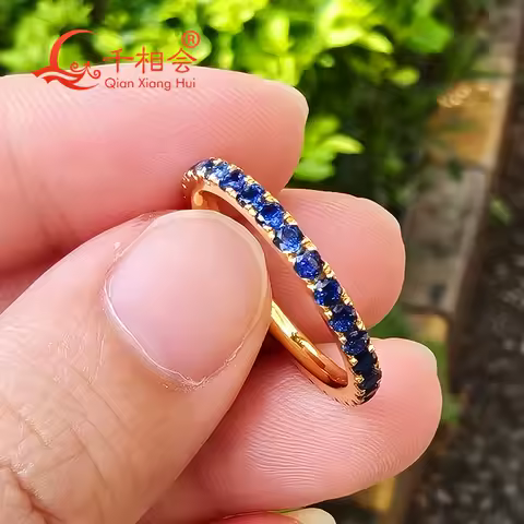 Rose gold yellow plated 2mm Cornflower Blue or Royal blue lab grown sapphire stone Full Eternity Ring Band 925 Silver Jewelry