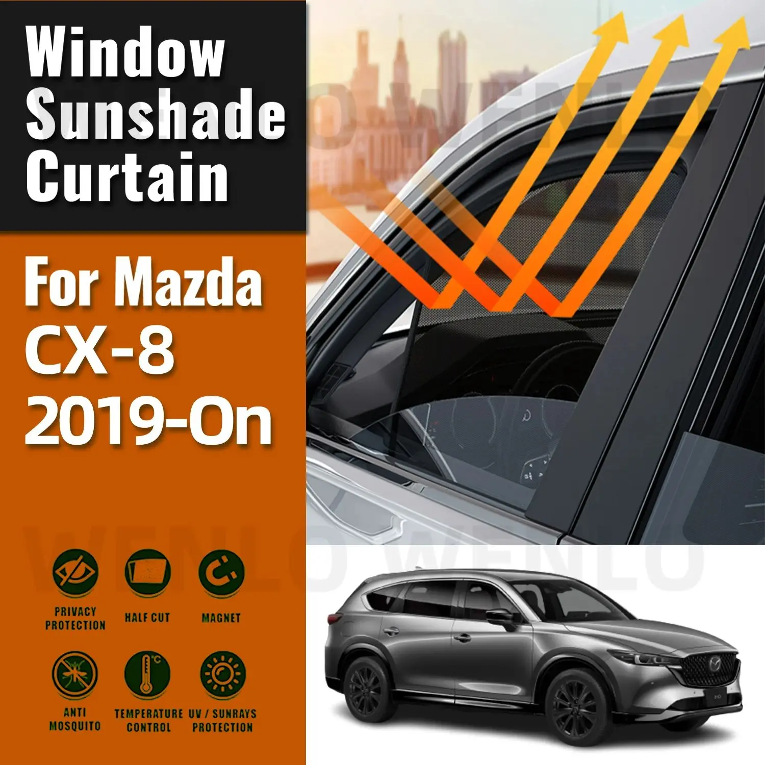 For Mazda CX-8 2019 2020 2021 2022 2023 2024 Car Sunshade Magnetic Front Rear Windshield Curtain Side Window Sun Shade Visor