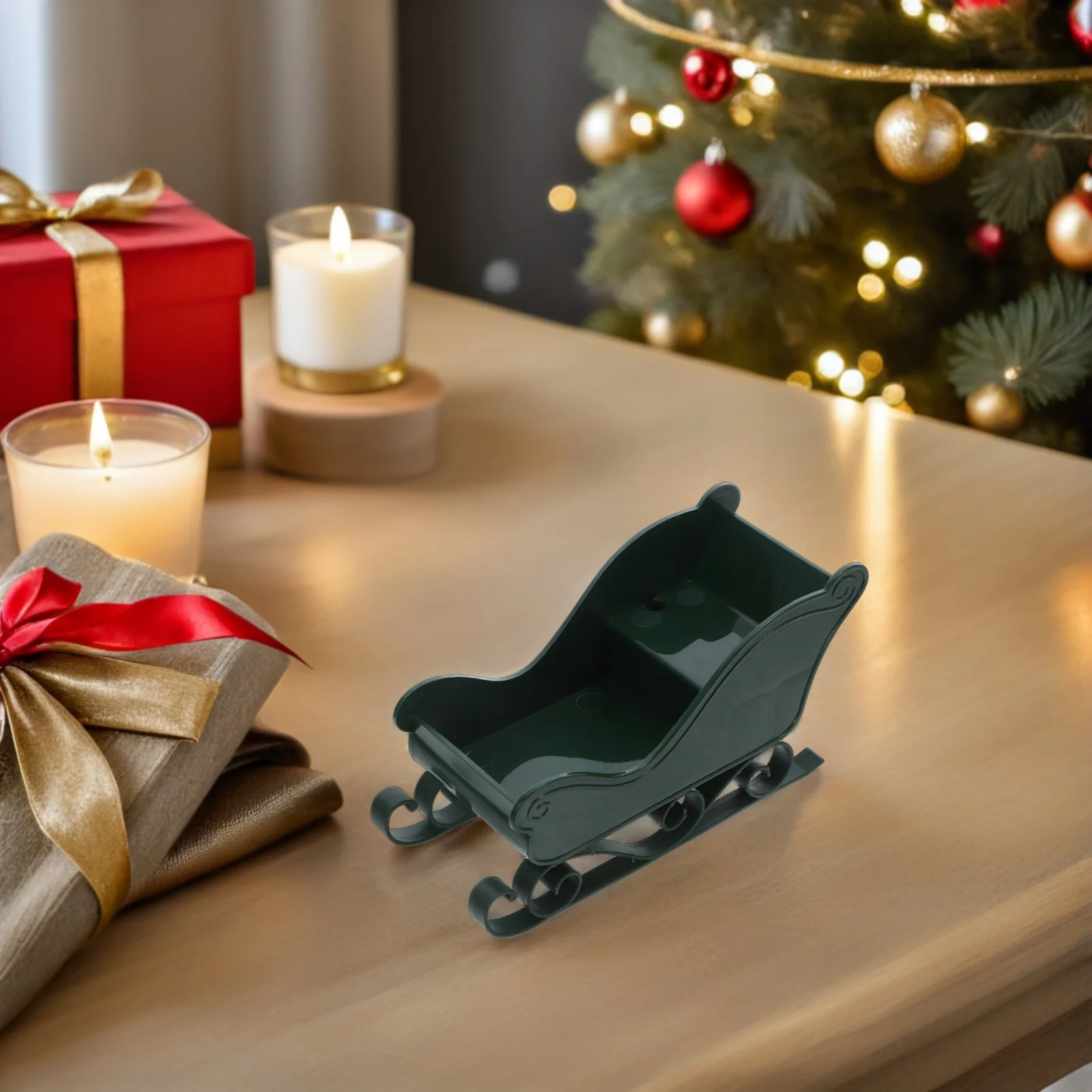 3Pcs Christmas Sleigh Snow Sled Mini Santa Plastic Tabletop Holiday Centerpiece Sleigh Party Decor Christmsa Miniature Sled