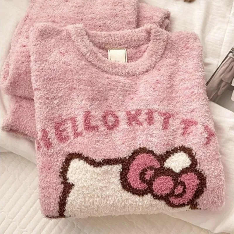 new Hello Kitty Pooh Bear sweet and cute pajama suit autumn and winter girls home casual tops pants home clothes lazy style