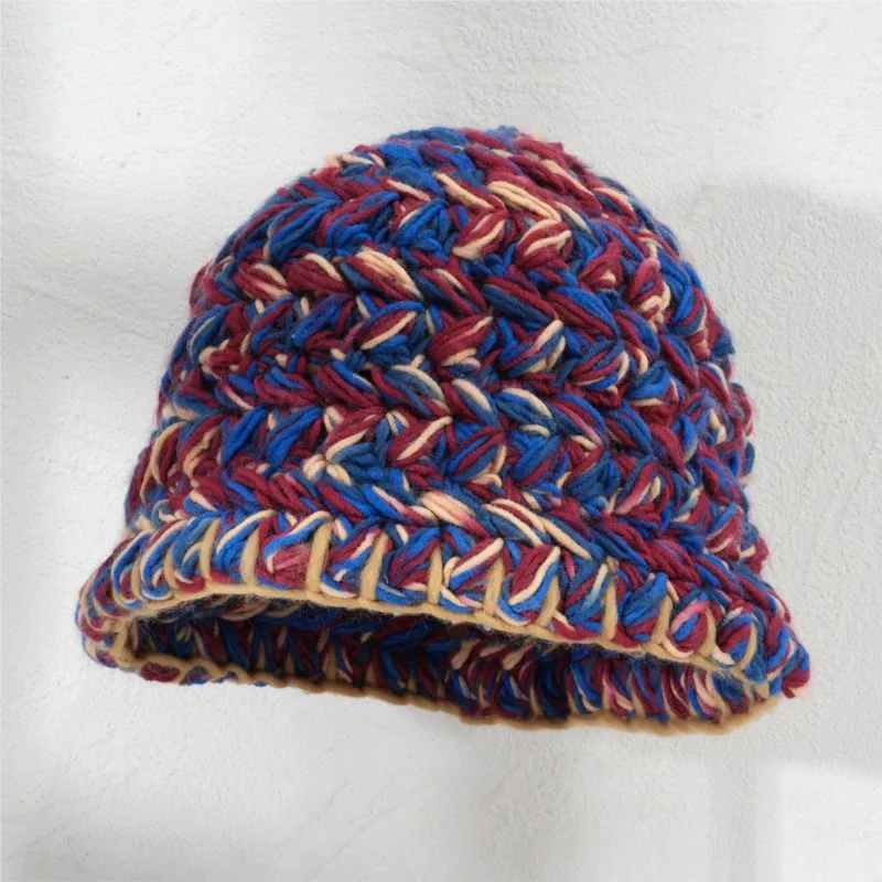 A lady's colorful woven hat with thickened colors unique street sports style is perfect for mountain climbing
