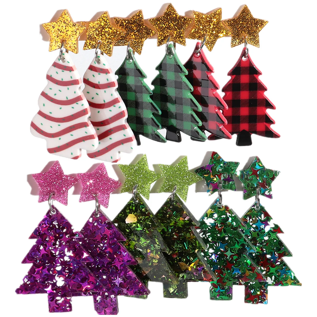 Pendientes Colgantes de Acrílico con Purpurina de Árboles de Navidad para Mujer, Aretes Coloridos de Bolas Navideñas, Joyería para Fiestas, Regalos