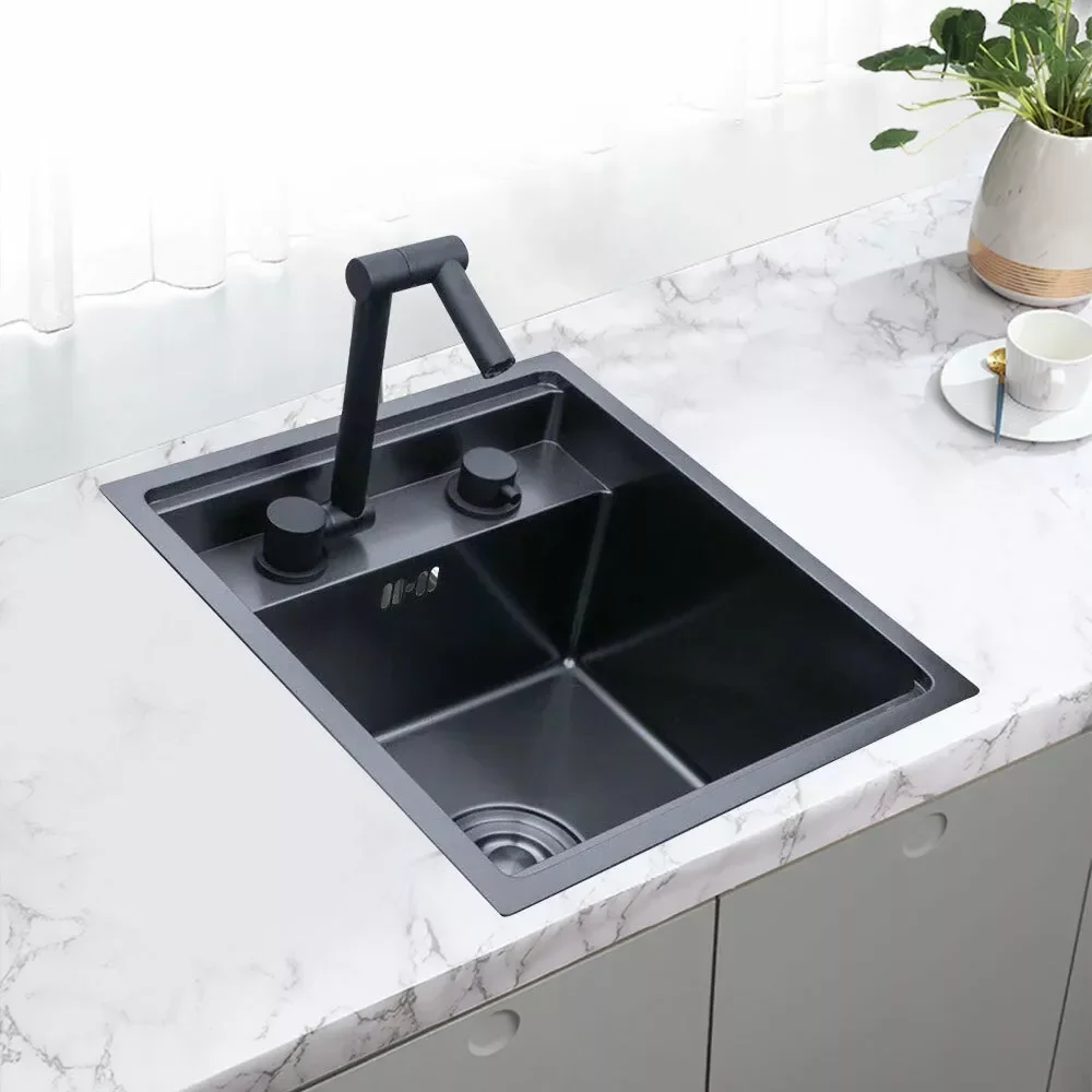 Stainless Steel Hidden Kitchen Square Sink Single Bowl W/Folding Faucet 10kg Kitchen Sink