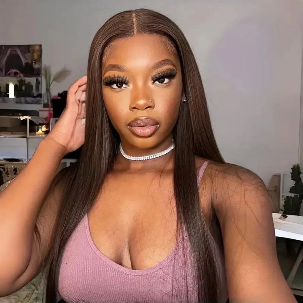 

13x6 HD Lace Front Chocolate Brown Bone Straight Wig Human Hair 200Density 13x4 Lace Frontal Brazilian Wigs For Women 30 40 Inch