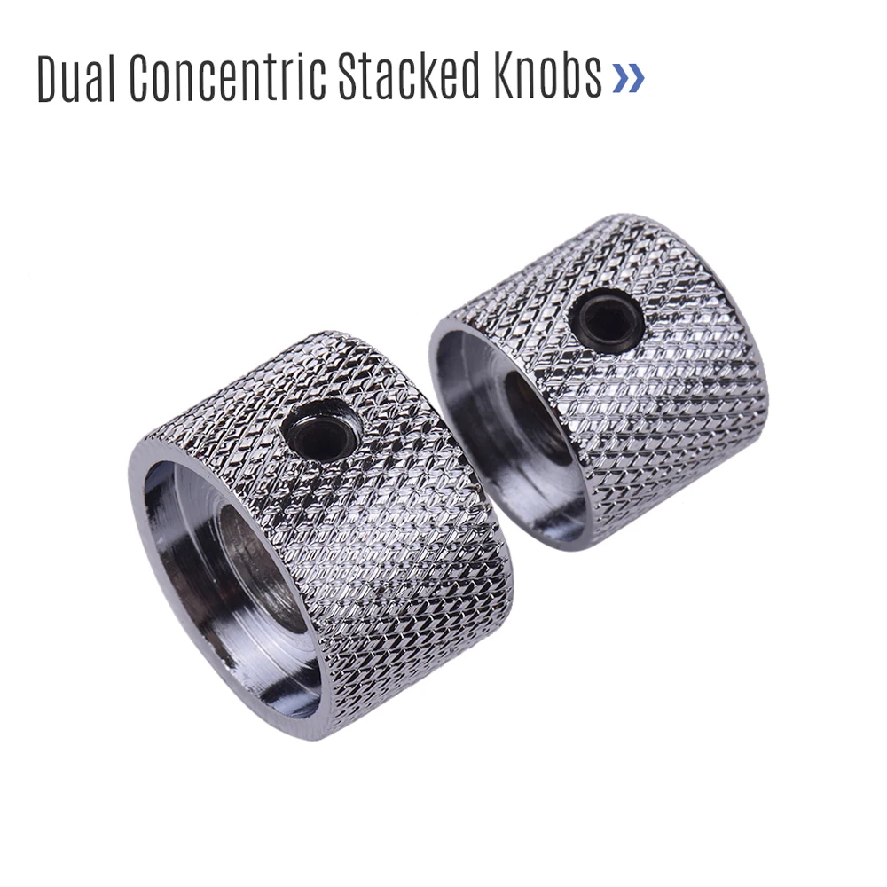 2 Sets Dual Concentric Stacked Control Knobs for Electric Bass Guitars Strings Guitar Knob Accessories Black/Gold/Silver Colors