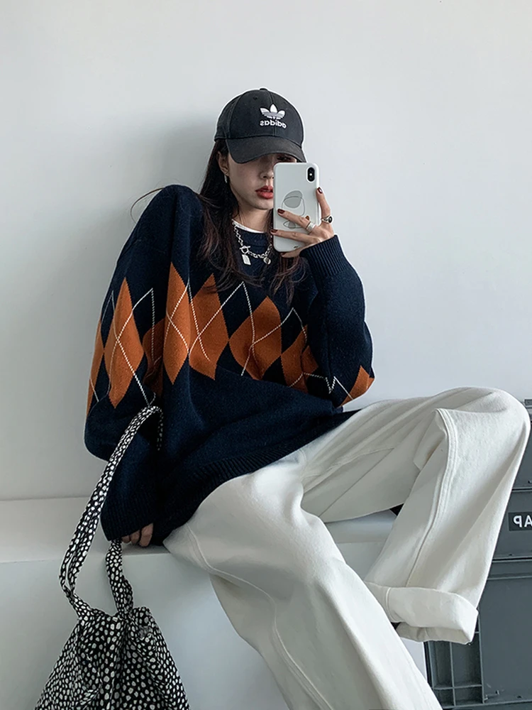 سترة نسائية جديدة لعام 2025 من Thiened فضفاضة كسول Sle Bla سترة حلوة مطبوعة طويلة Sve مستديرة Ne Spring Faion ملابس خارجية #4