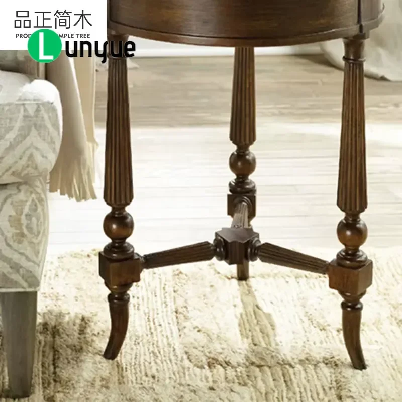 American Solid Wood Retro Side Table Polygon Multi Layer Storage Small Corner Table for Living Room Sofa Durable Furniture