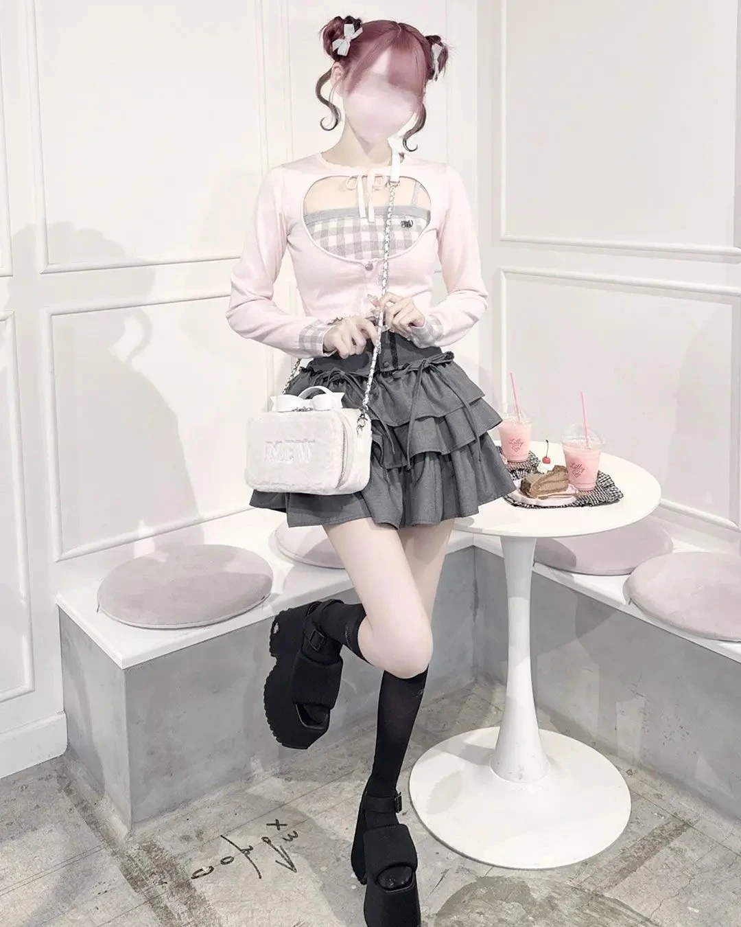 일본 스타일 여성 상의 가을 겨울 신상 달콤하고 귀여운 레이스업 니트 가디건 + 체크 니트 캐미솔 여성용