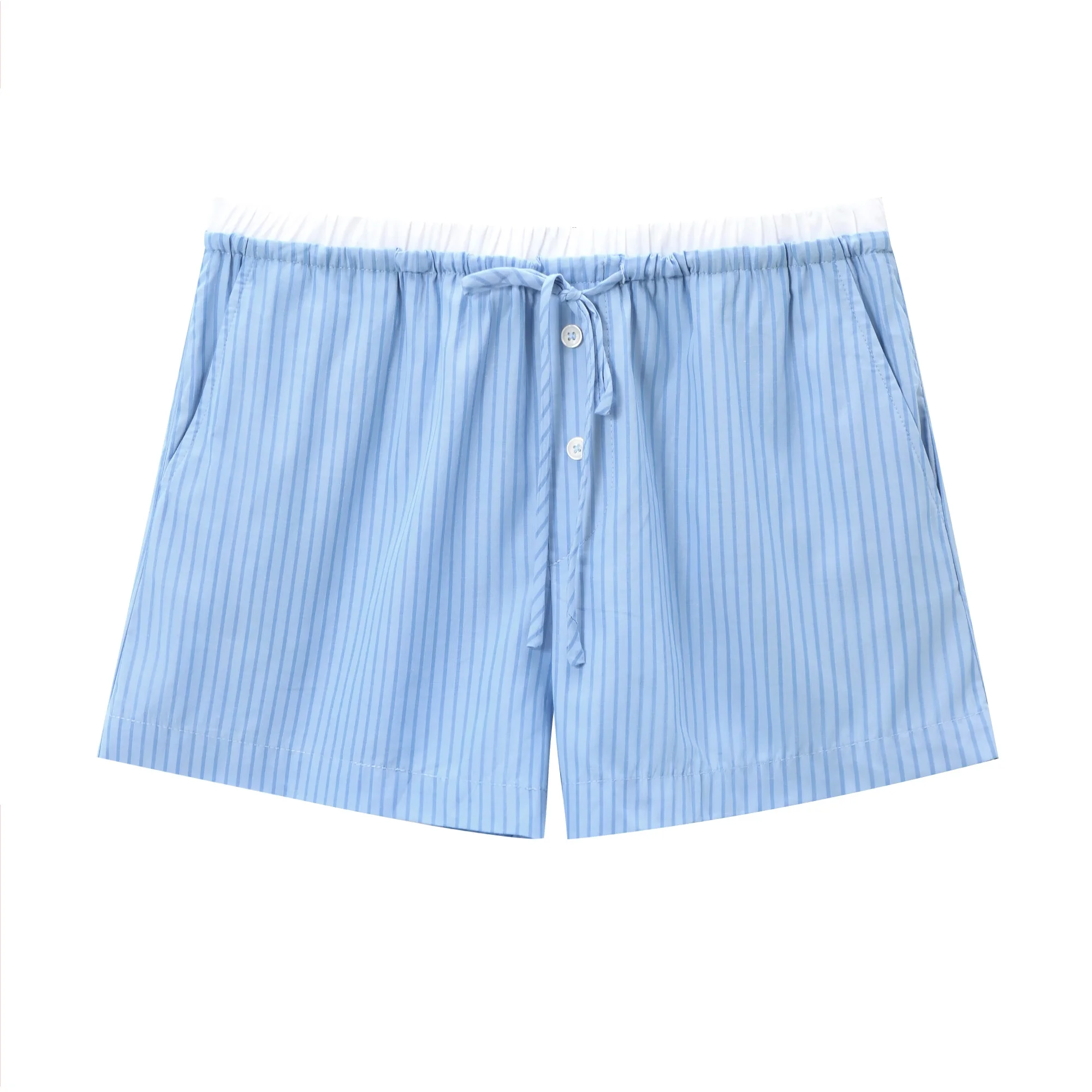 Tangada Women Blue Striped Print Shorts Strethy Waist Pockets Female Shorts 3H0670