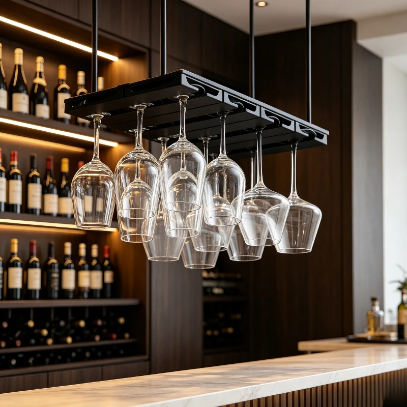 Hanging Stem Wine Glass Holder Under Cabinet Upside Down Goblet Storage Rack Cup Hanger for Home Kitchen Wine Cabinet Bar