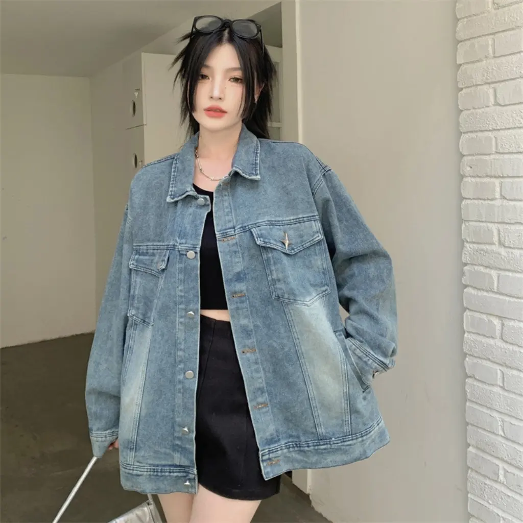 

Women's Retro American Style Loose Coat Trendy Cool Spring Autumn Instagram Top Old Design Sense Wash Water