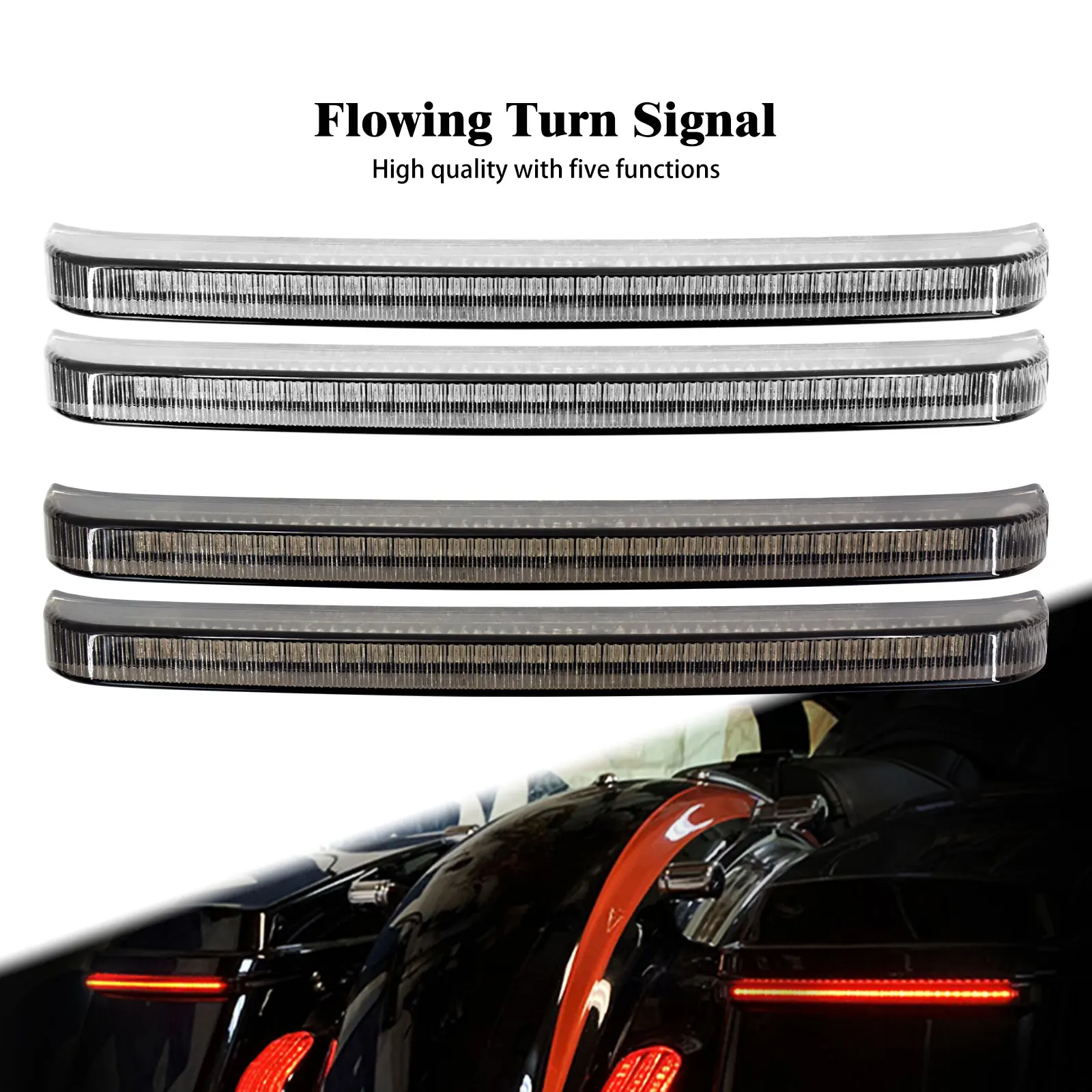 

Motorcycle LED Saddlebag Brake Turn Signal Flowing Light Sequential Light Clear/Smoke Lens Lamp For Harley Touring Glide 2014-22