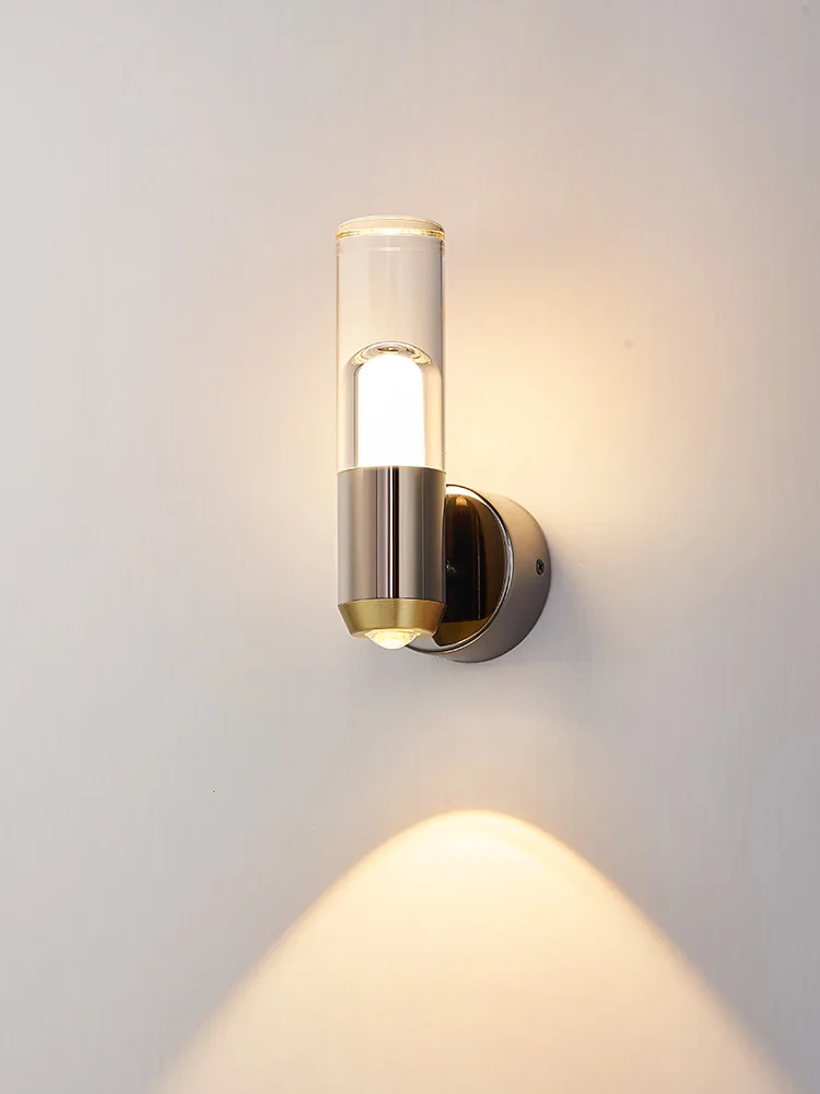 

6W COB LED Bedroom Bedside Wall Lamp Fixture Acrylic Crystal Cylinder Up Down Light Hallway Hotel Aisle Living Room Backlight