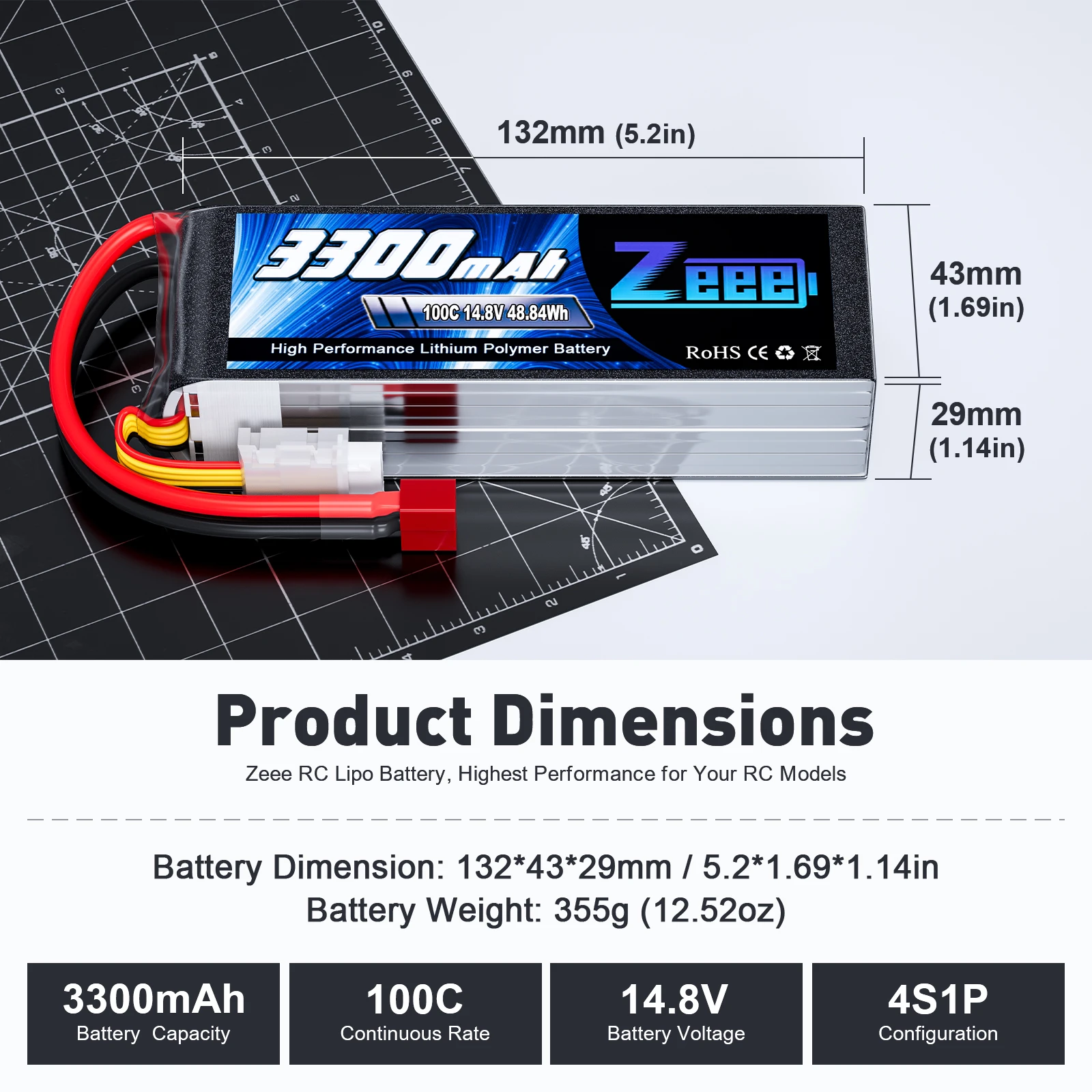 2pcs Zeee 4S 3300mAh Lipo Battery 14.8V 50/100C Softcase Case for RC Car Truck Airplane Boat UAV FPV Drone RC Hobby Parts