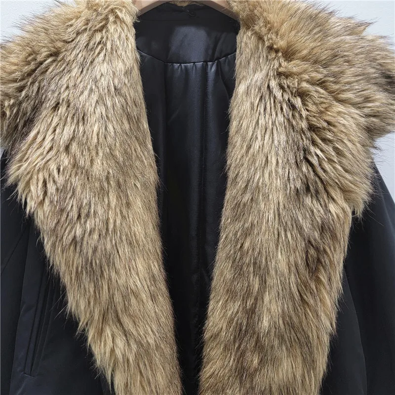 HKSH 2025 Winter New Women's Wadded Jacket Faux Fur Turn-down Collar Patchwork Color Block Luxury Trend Warm Padded Coat HK14624