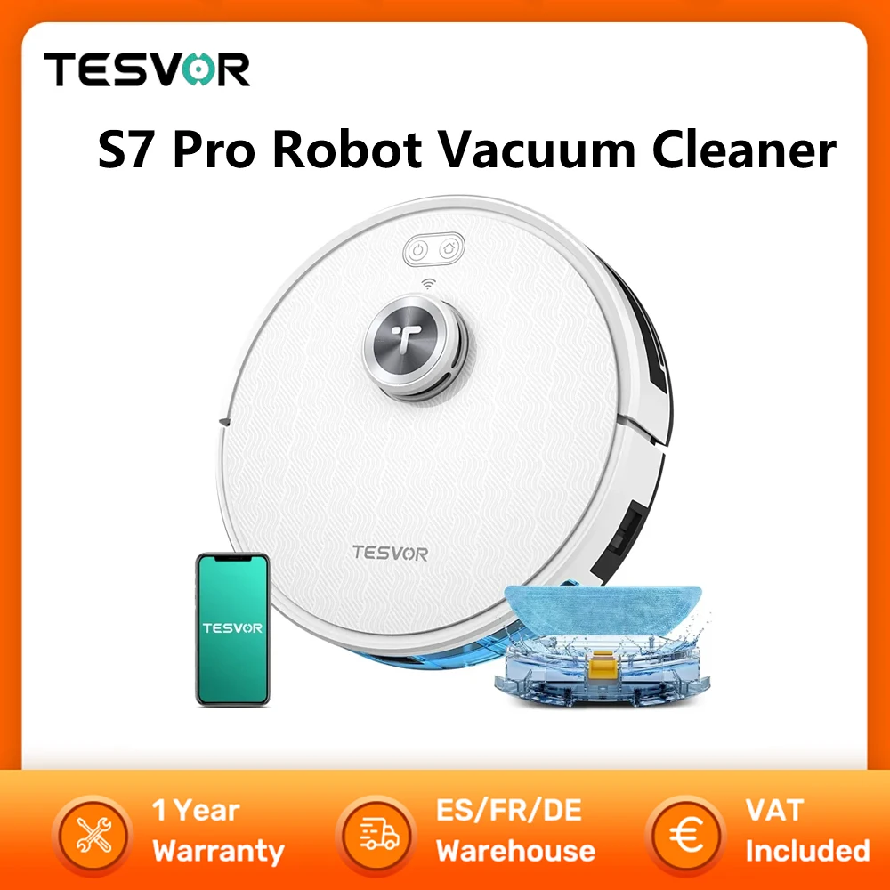 Tesvor S7 Pro Robotstofzuiger 6000Pa Zuig Lasernavigatie 5200Mah Batterijduur 180 Minuten Looptijd