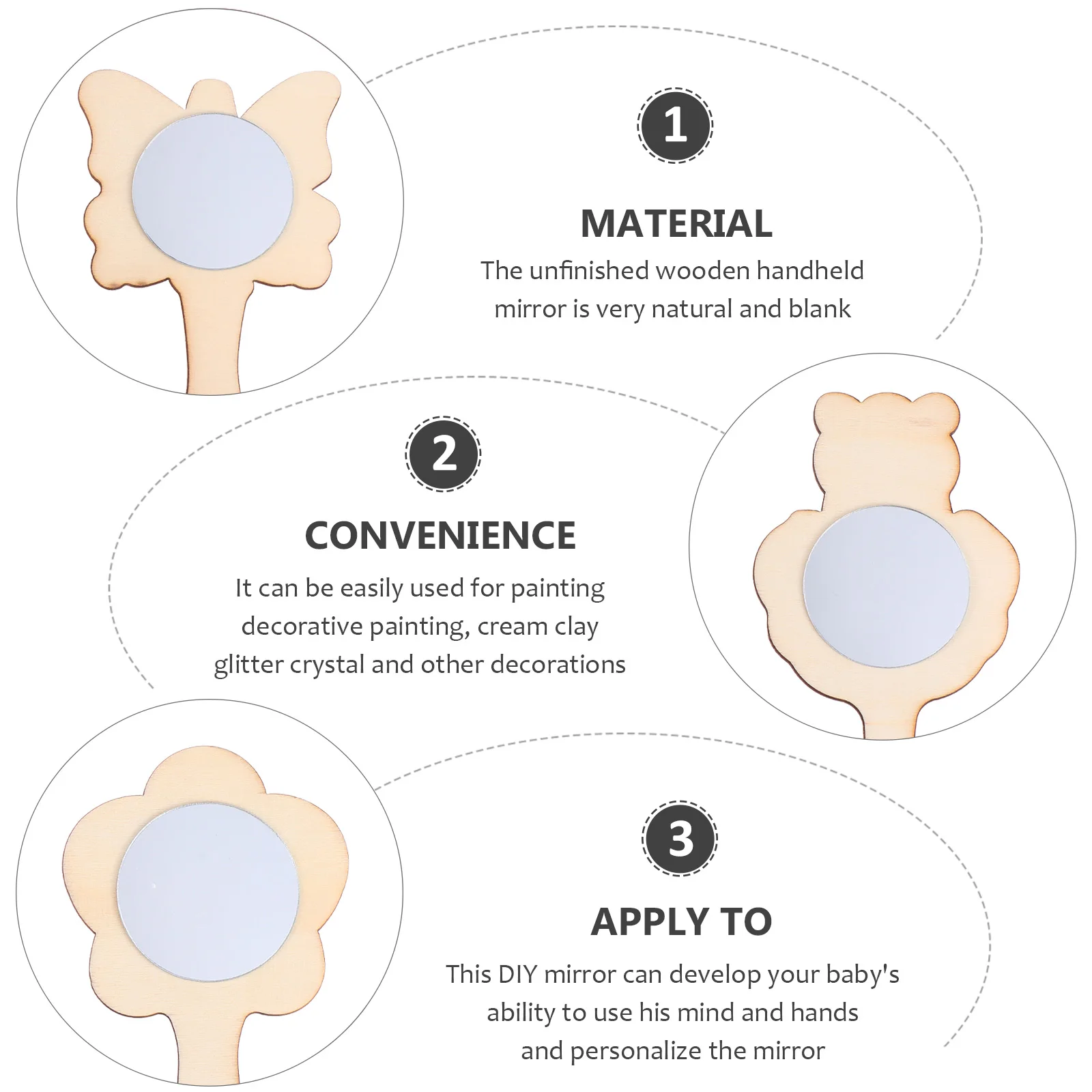 

15pcs Wooden For Kids Diy Hand Painted Handwork Crafts Unfinished Handheld Wood Mirror Craft Kids Graffiti Mirrors Handmade