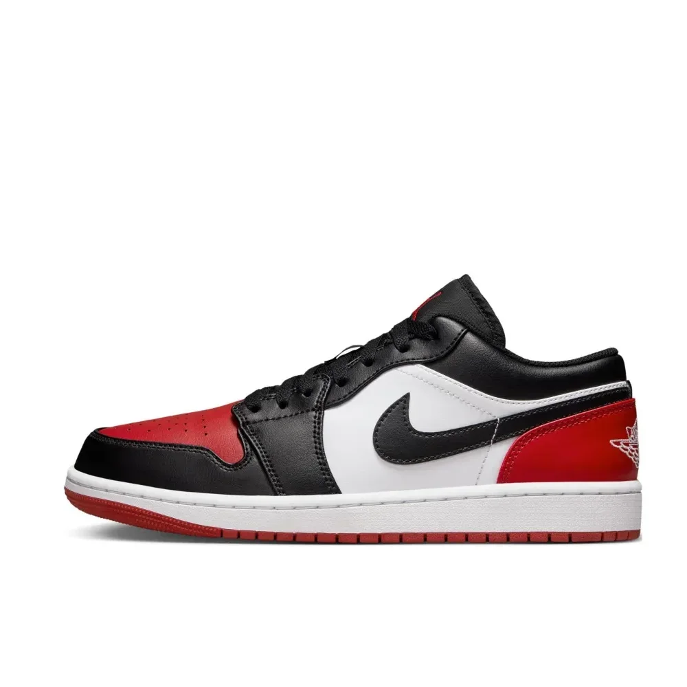 Nike Air Jordan 1 Low Classic Fashion Low Top Basketball Shoes Abrasion Resistant Anti-skid Mens Black Red White Colorway