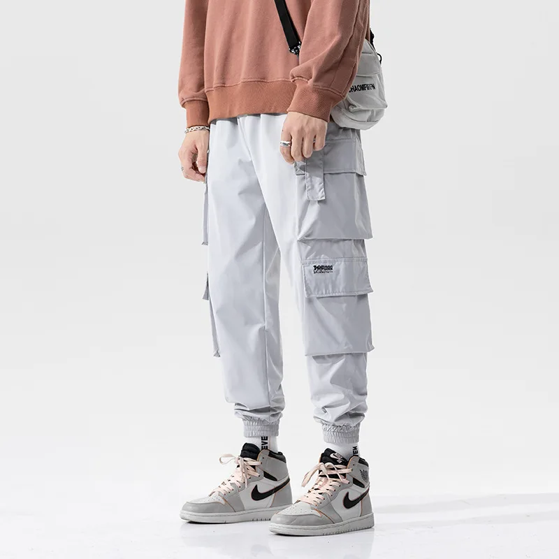 Japanese Super Fire Embroidered Overalls Men's Trendy Brand Tied Feet Loose Multi-pocket Functional Casual Pants Men
