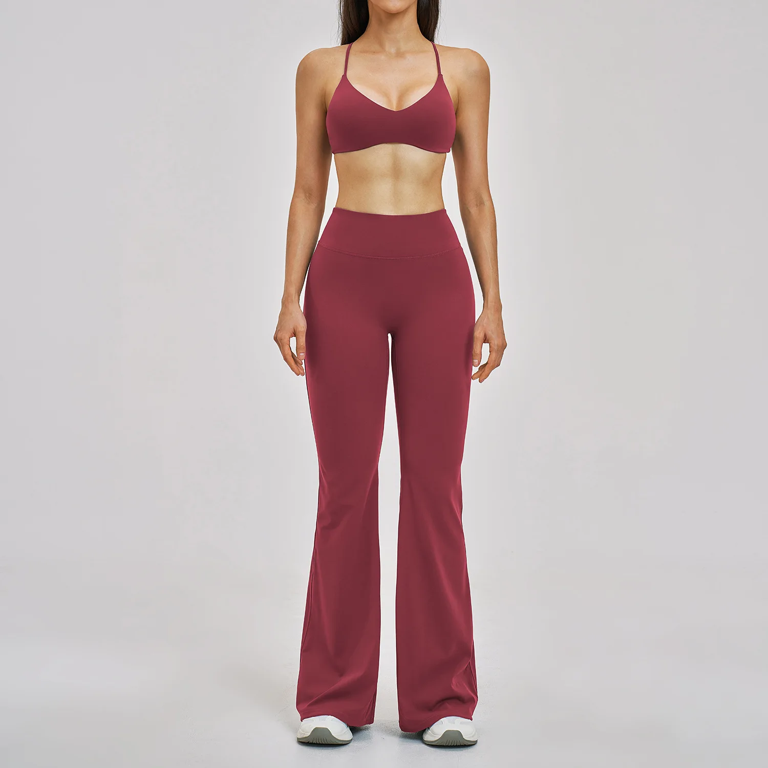 

Solid Color Sanded Yoga Set Cloud Feeling Sports Bra High Waist Flare Pants Gym Tracksuits Workout Fitness Outdoor Running Suit