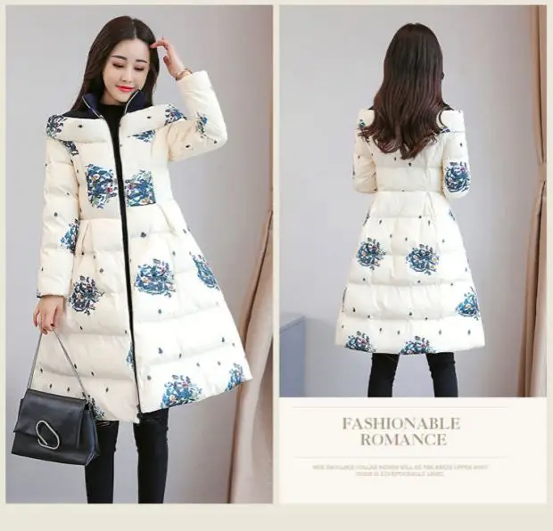 Cotton Jacket Women's Medium Long 2026 Winter New Korean Version Slim Print Thick Cotton Cloak Jacket Female Warm Parka Overcoat