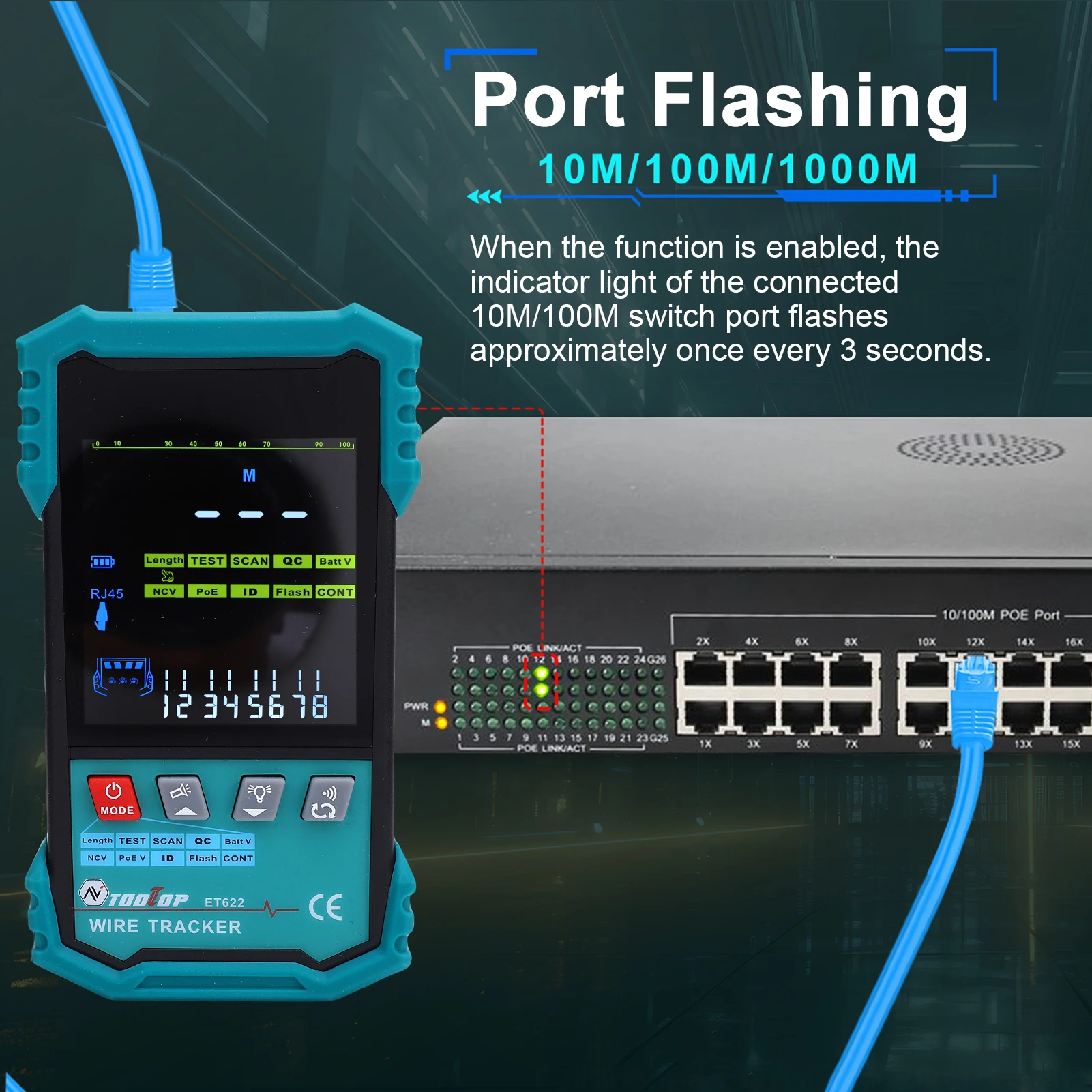 Network Cable Tester Matching POE Voltage Detection Ethernet Internet Maintenance Wire Tracker Port Indicator LAN Testing Kit