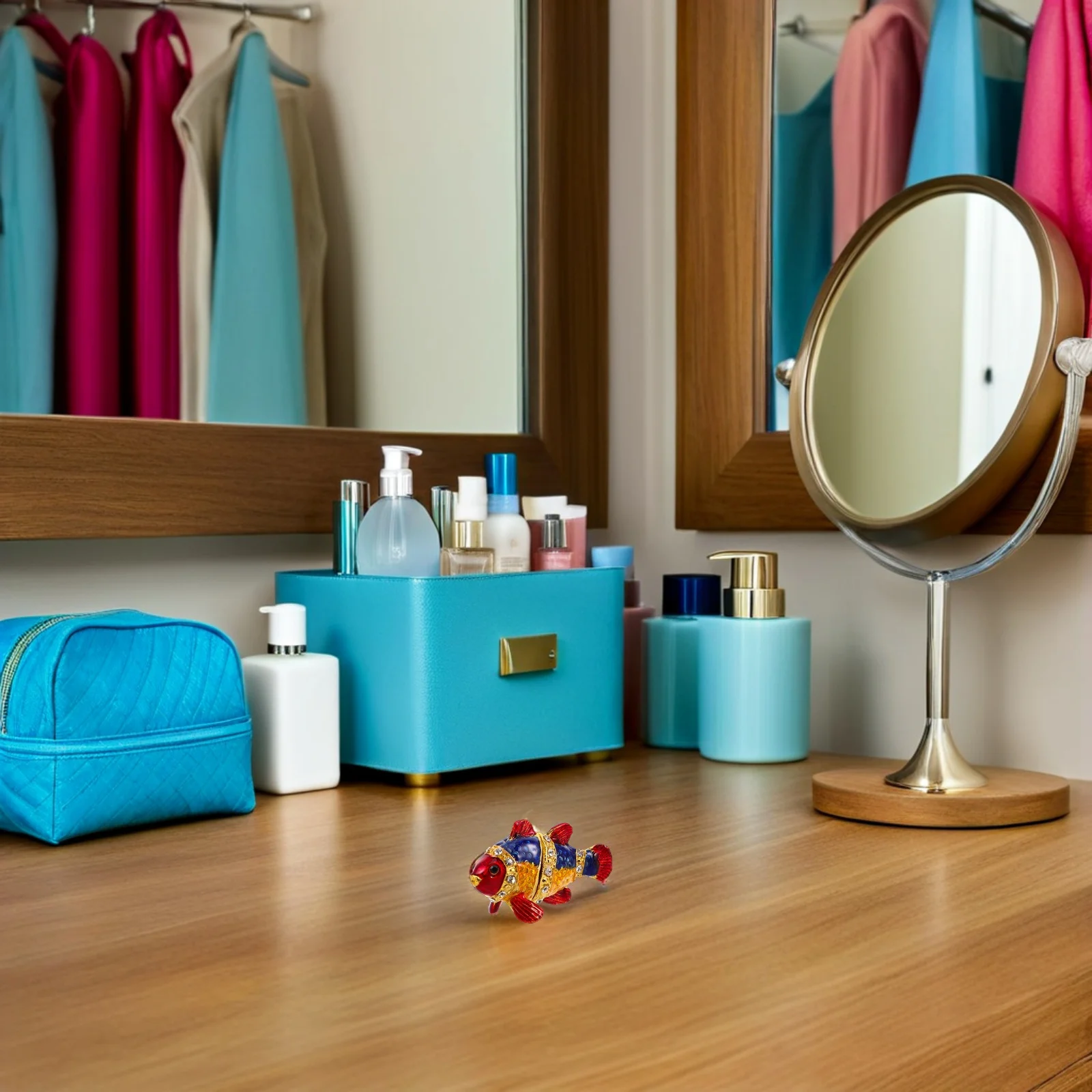 

Vintage Fish Jewelry Box Small Zinc Alloy Rhinestone Decorative Jewelry Organizer Keepsake Holder for Rings Earrings Desktop