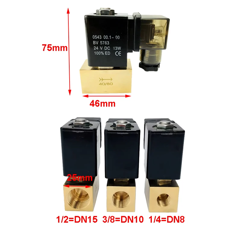 JT22-02 Direct Acting Brass Valve 80bar High Pressure Solenoid Valve 2 Way 1/4 3/8 1/2 BSP DC12V/24V AC220V Normal Close