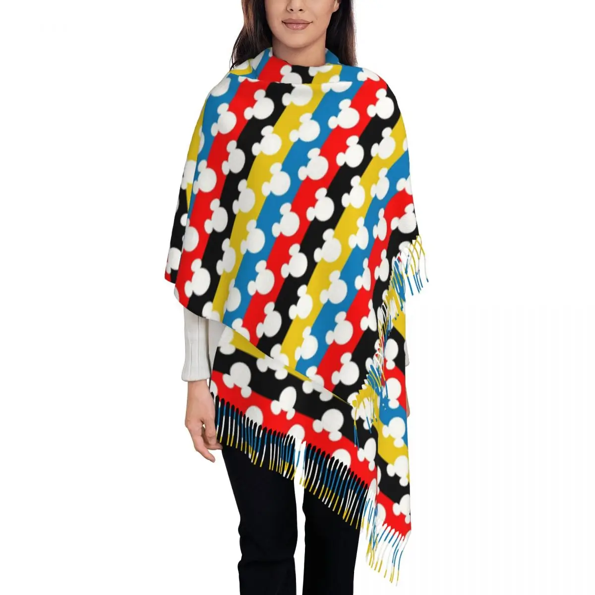 

Женский шарф с кисточками Микки Маус Радуга Длинная зимне-осенняя шаль и накидка Подарки Шарфы из пашмины