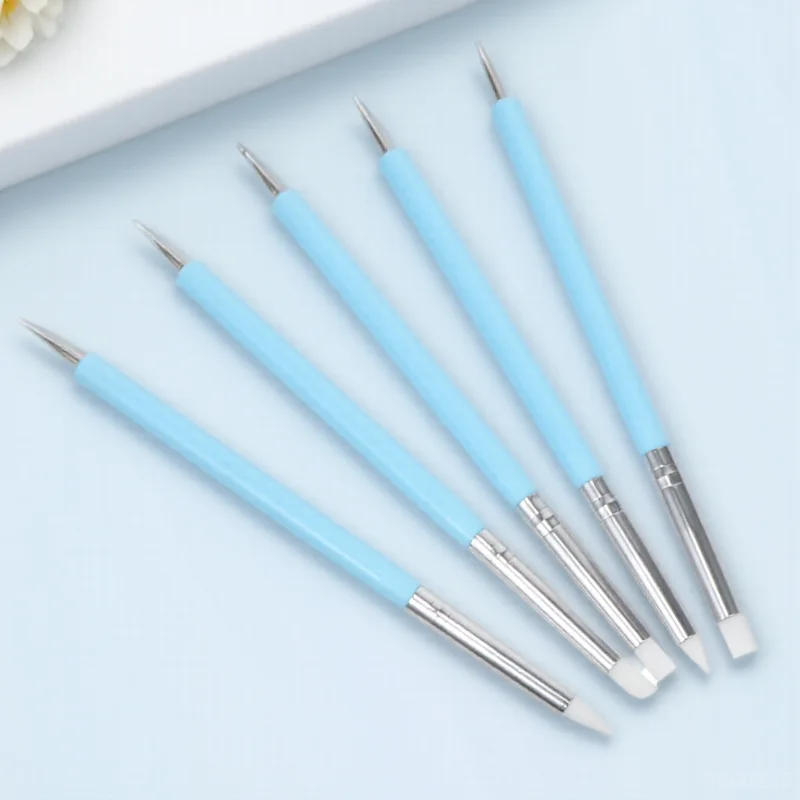 

5pcs Dual Head Silicone Dotting Pen for Nail Art Brush Tools Gel Polish Pink Manicure Brush Set Manicure Nail