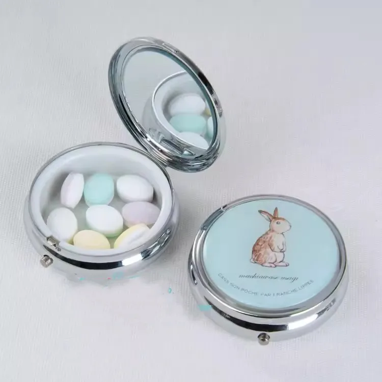 Cute and portable circular cartoon portable mini metal medicine box jewelry earring box storage box