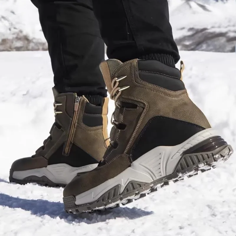 Fashion Wool Snow Boots Men's Winter Fur Warm Thick Plush High Top Outdoor Sport Boots Youth Hiking Cotton Shoes Casual Sneakers
