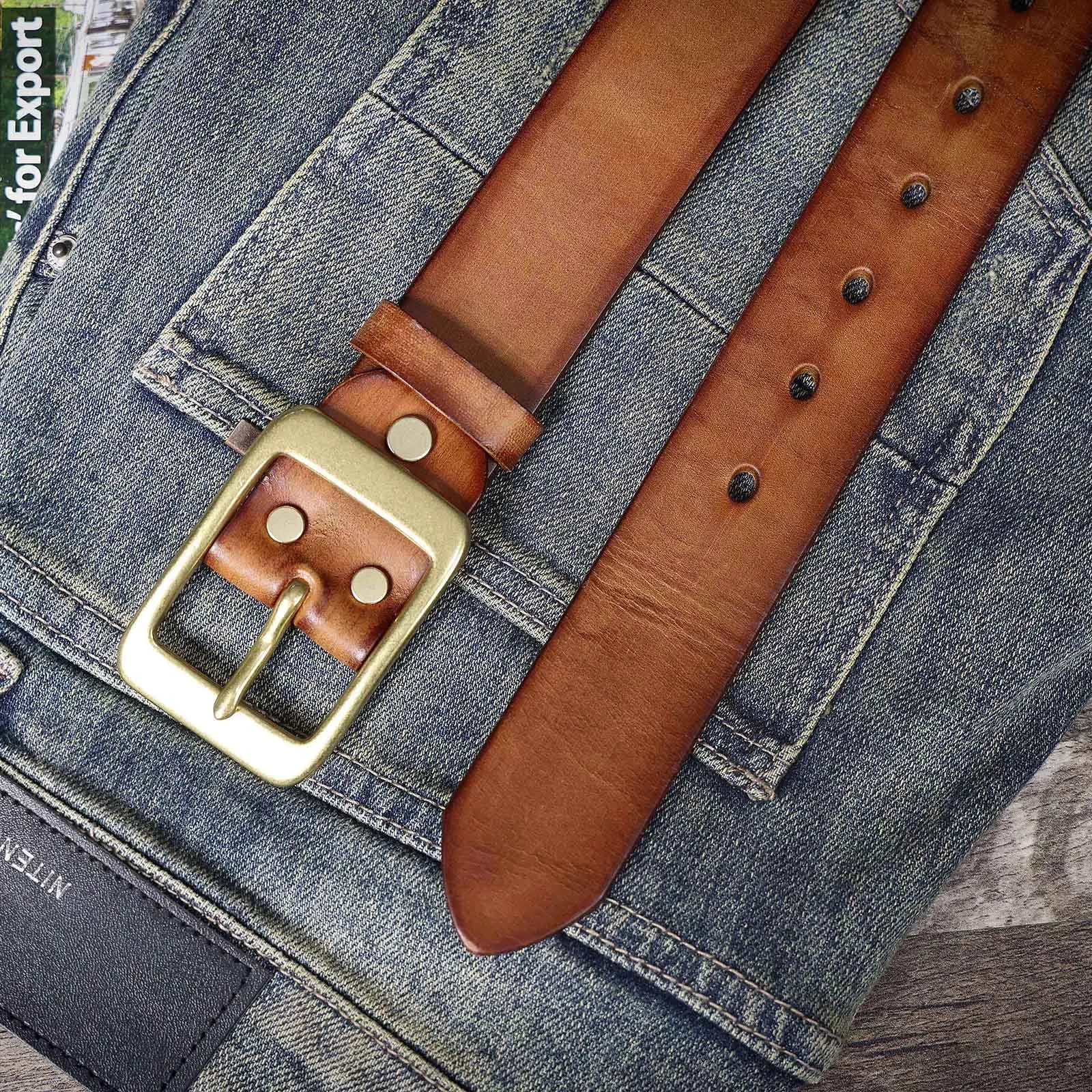 Vintage Echt leder Herren gürtel mit massiver Messings chnalle, hand gefertigte lässige Nadel schnalle verdicktes italienisches Rindsleder mit Geschenk box – Detail 25