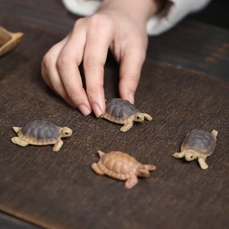 1 PC Purple Clay Mini Turtle Tea Pet Ornament Handmade Tortoise Tea Table Accessory Rockery Fish Tank Decoration Tea Play Craft