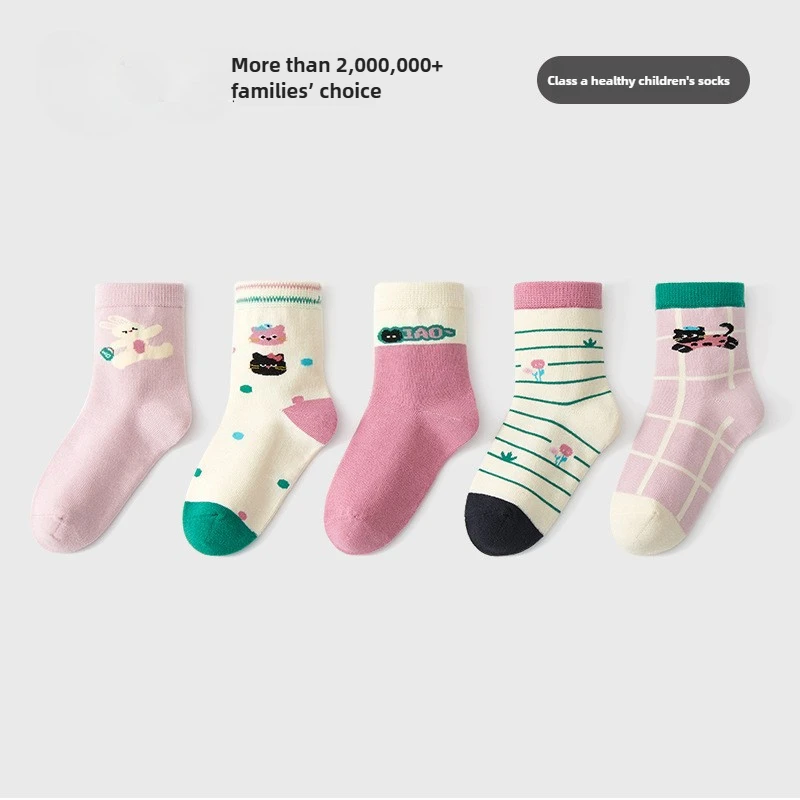 5 أزواج من الجوارب القطنية الناعمة للأطفال البنات والأطفال الصغار جوارب شتوية دافئة لمنتصف العجل جوارب رياضية للأطفال والطلاب غير قابلة للانزلاق قابلة للتنفس