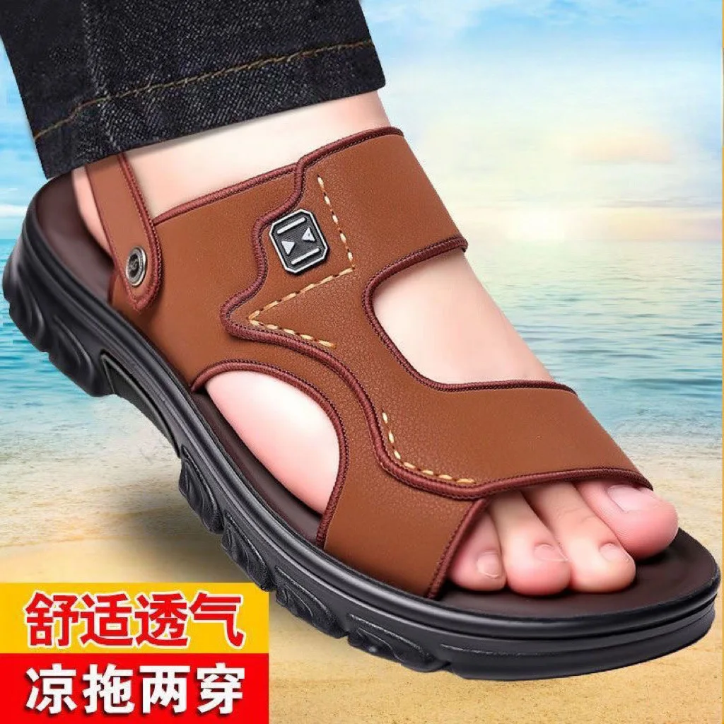 

Sandals men's imitation cowhide leather shoes summer 2025 anti slip and waterproof external sandals men's dual-purpose sandals
