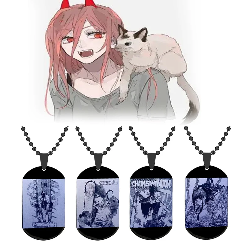 Anime Chainsaw Man Necklace Stainless Steel Pendant for Women Men Kawaii Pochita Power Makima Cute Poster Glass Dome Choker Gift