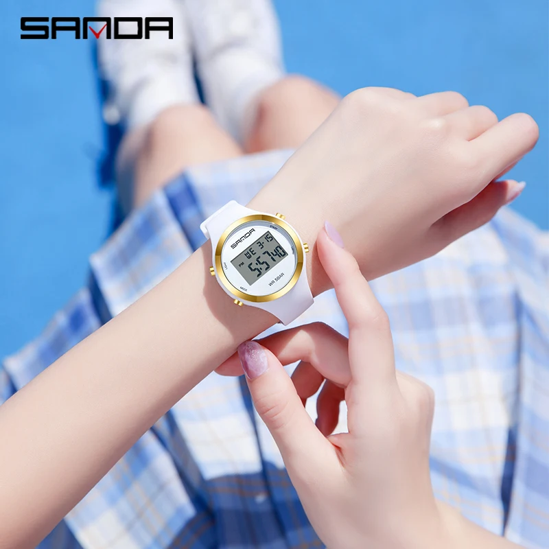 SANDA Digital Watch Women Chronograph Lady LED Wristwatch Elegant Waterproof Female Electronic Clock Boy Girl Children Gift